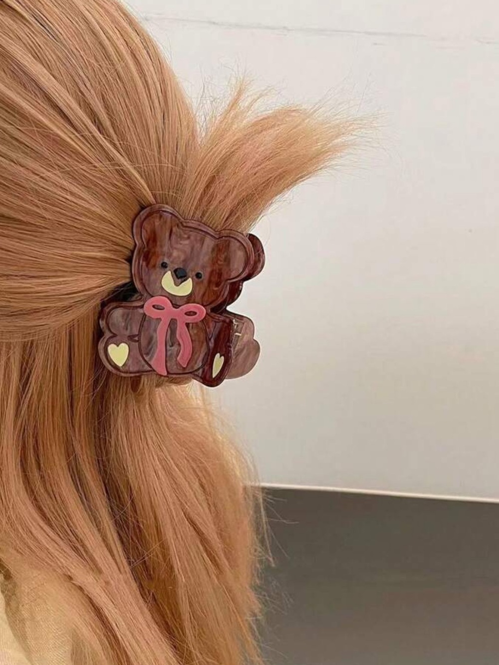 Bow Teddy Bear Hair Claw Clip Women's Hair Accessories, Cute Textured Acetate